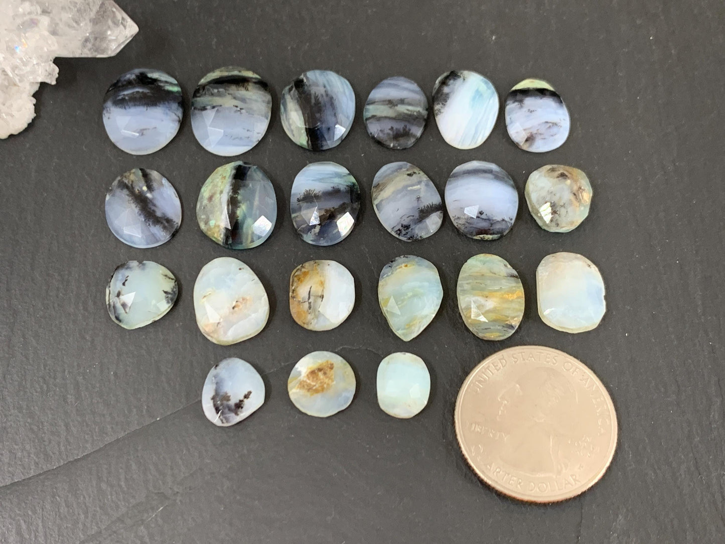 Faceted Peruvian Opal oval, pear 10-17mm long cabochon