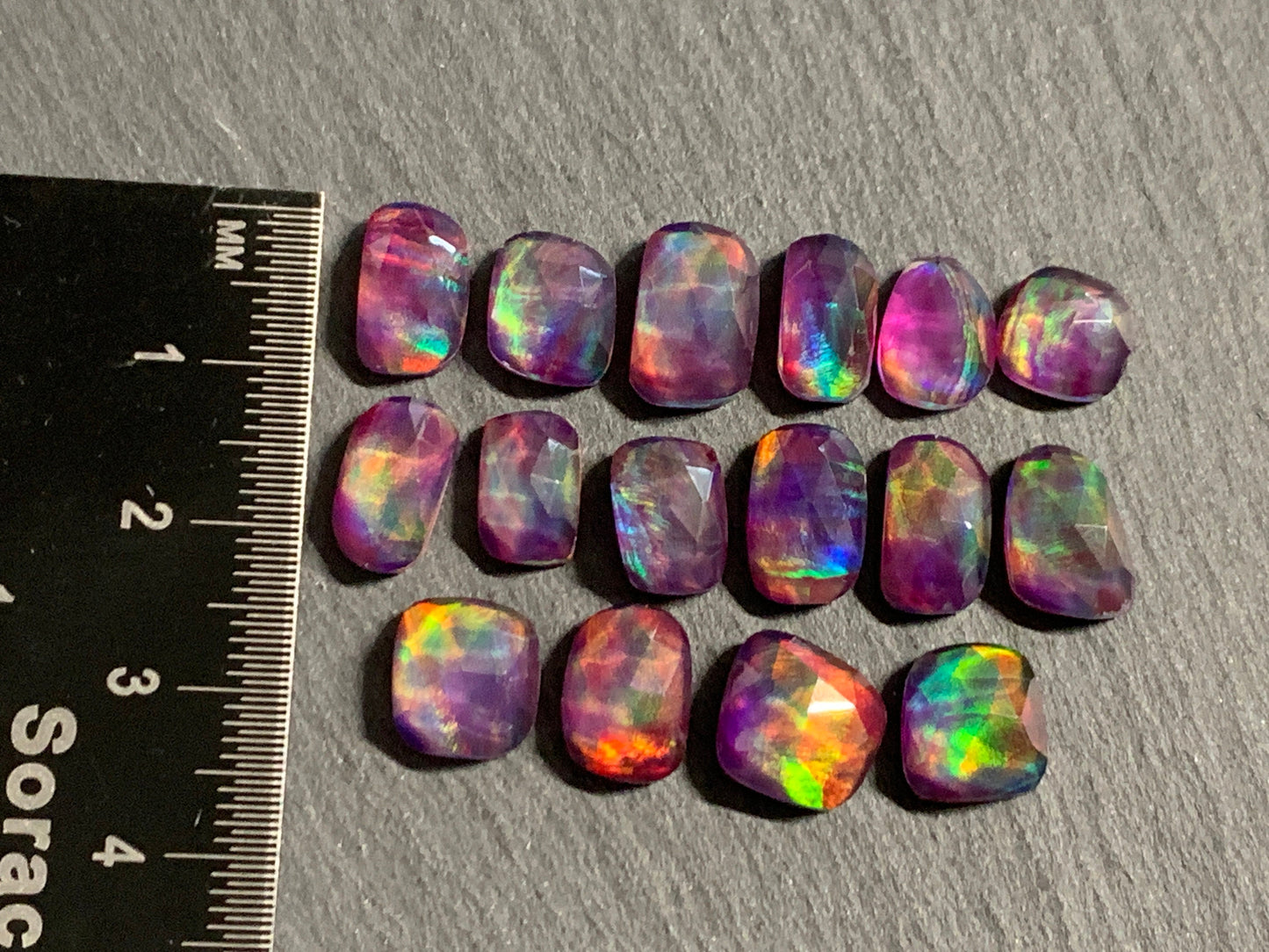 Faceted Aurora Opal 9-11mm long cabochon - Doublet cabochons