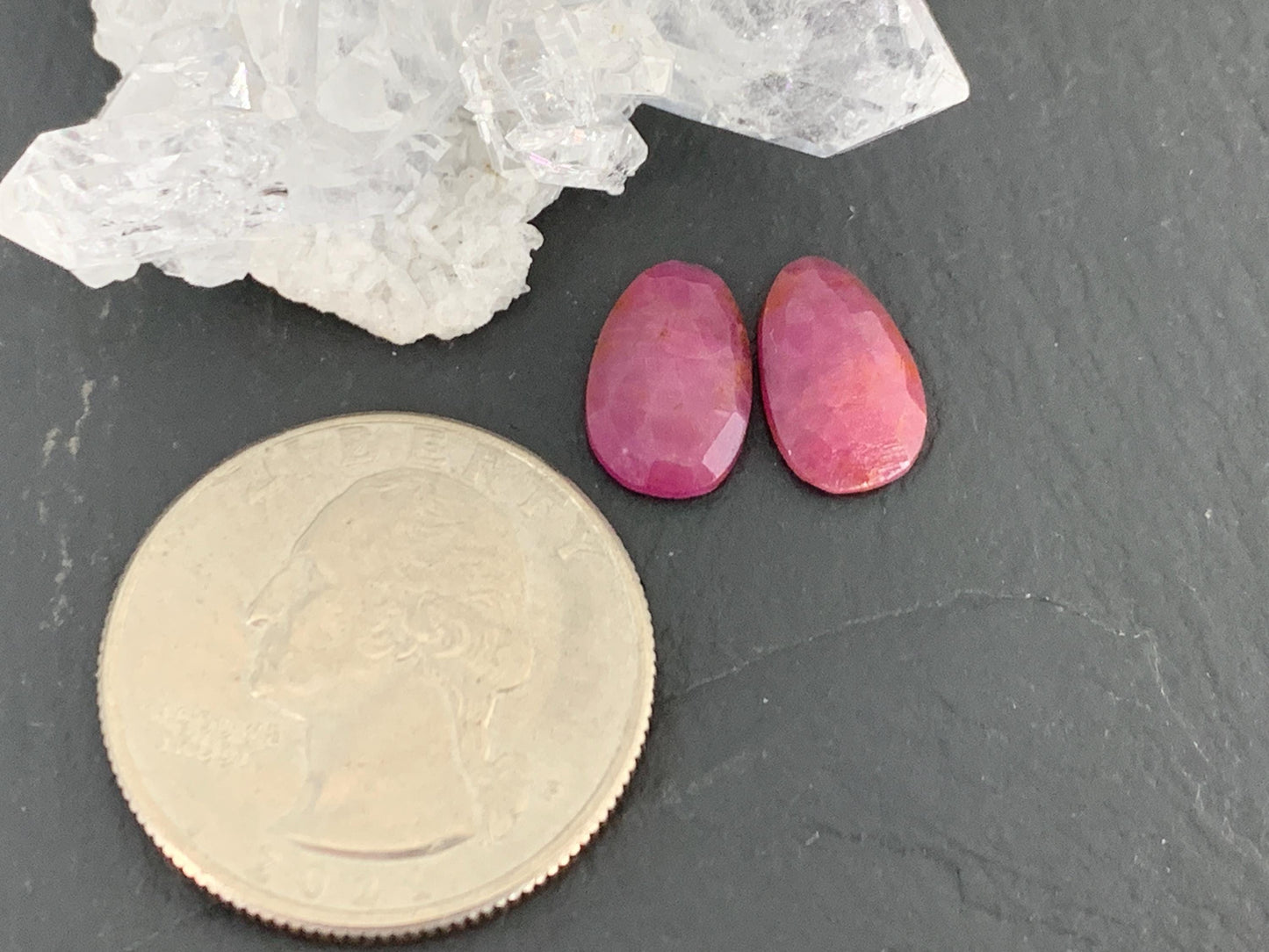 Faceted Ruby pair 7x12x2.5mm cabochon
