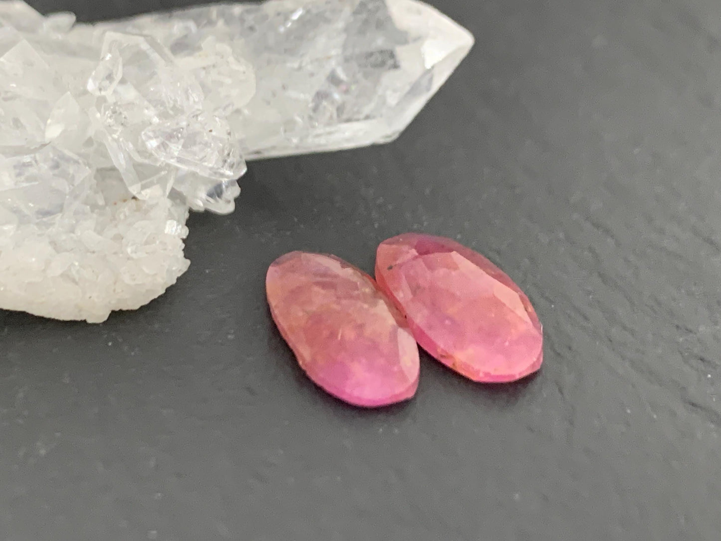 Faceted Ruby pair 7x14x2mm cabochon
