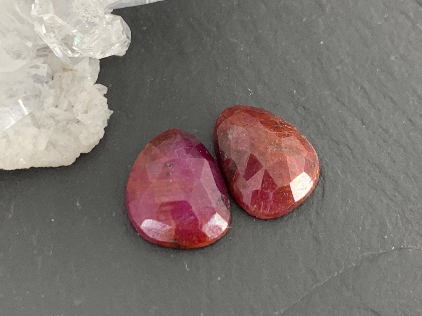 Faceted Ruby pair 9x12x3.5mm cabochon