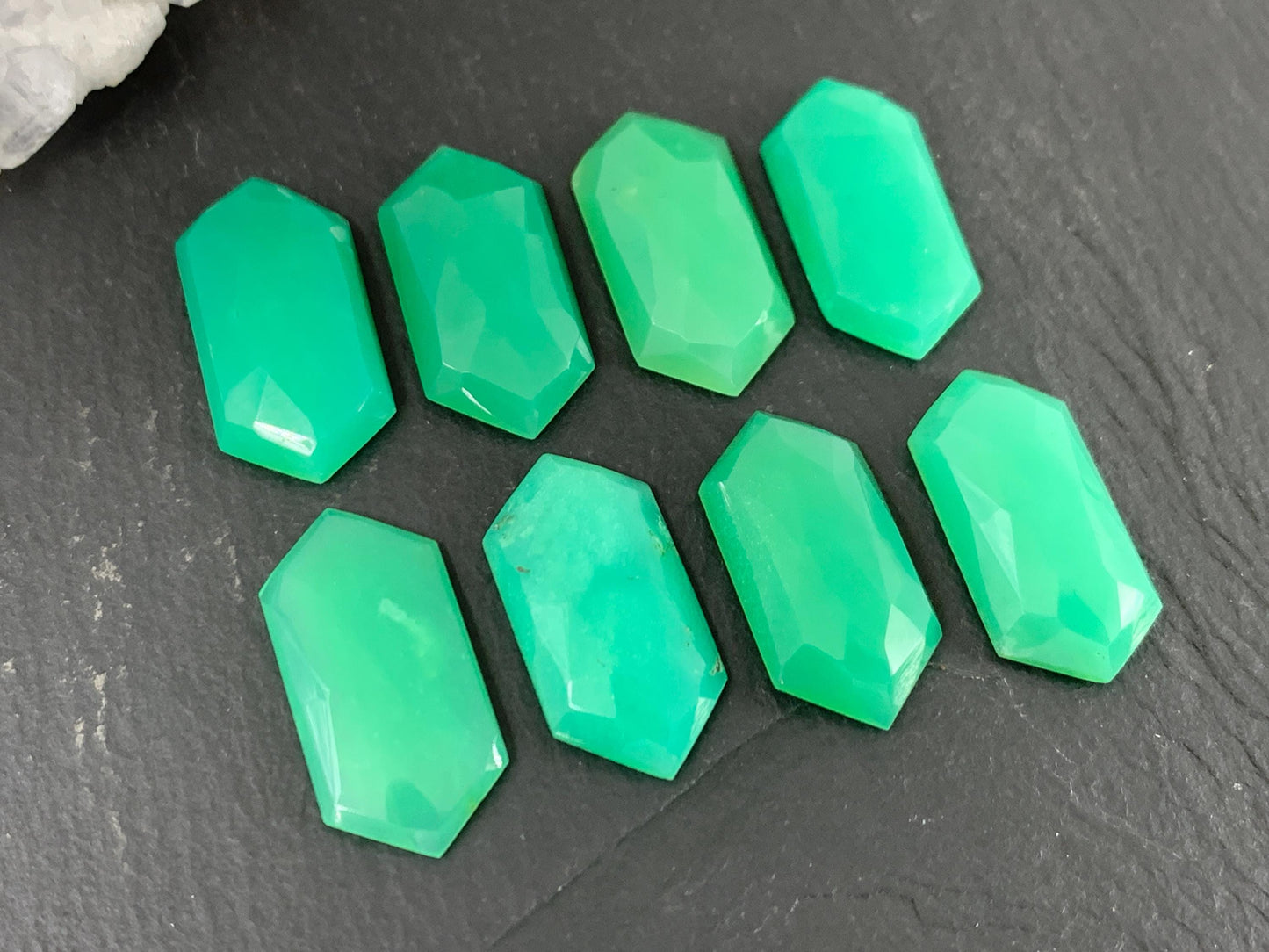 Faceted Chrysoprase Cabochon - Long Hexagon 10x20mm Rose Cut Green Gemstone