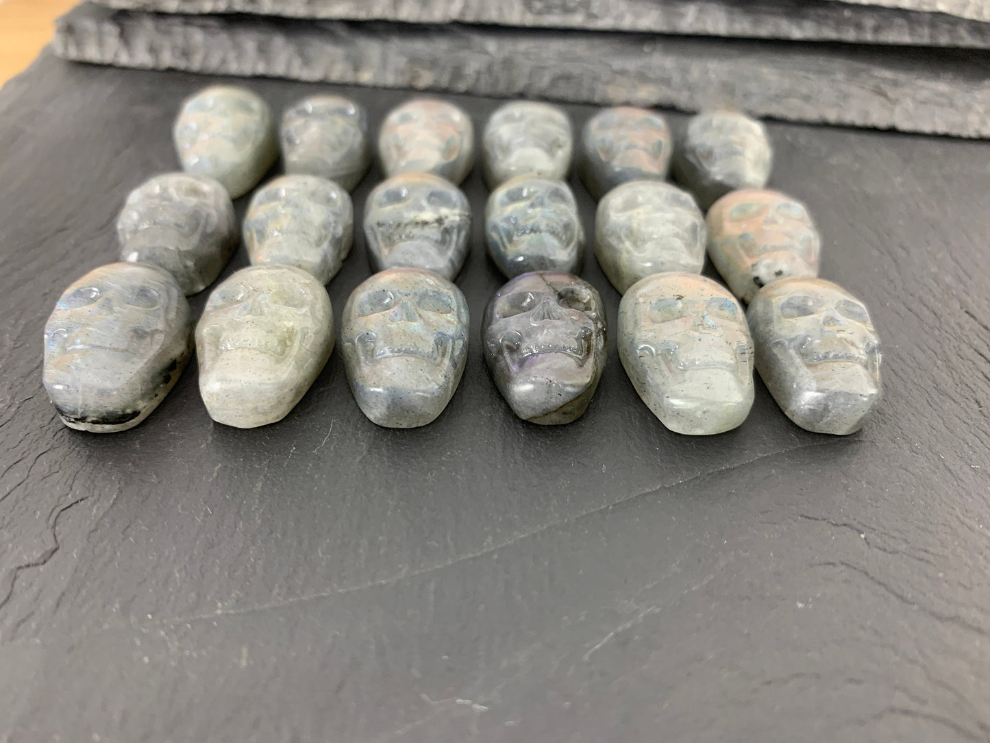 Labradorite Skull Cabochon - Natural Blue Flash Stone, Hand Cut Skulls, Unique Gemstone Art