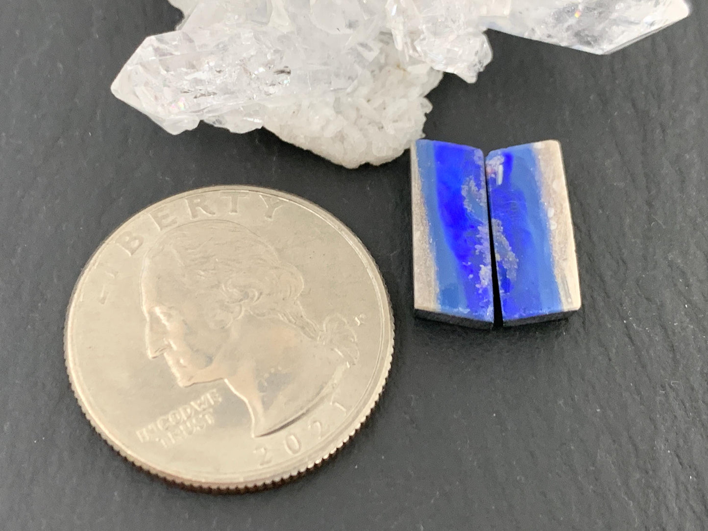 Australian Opal doublet 6x14x3.5mm pair of cabochons