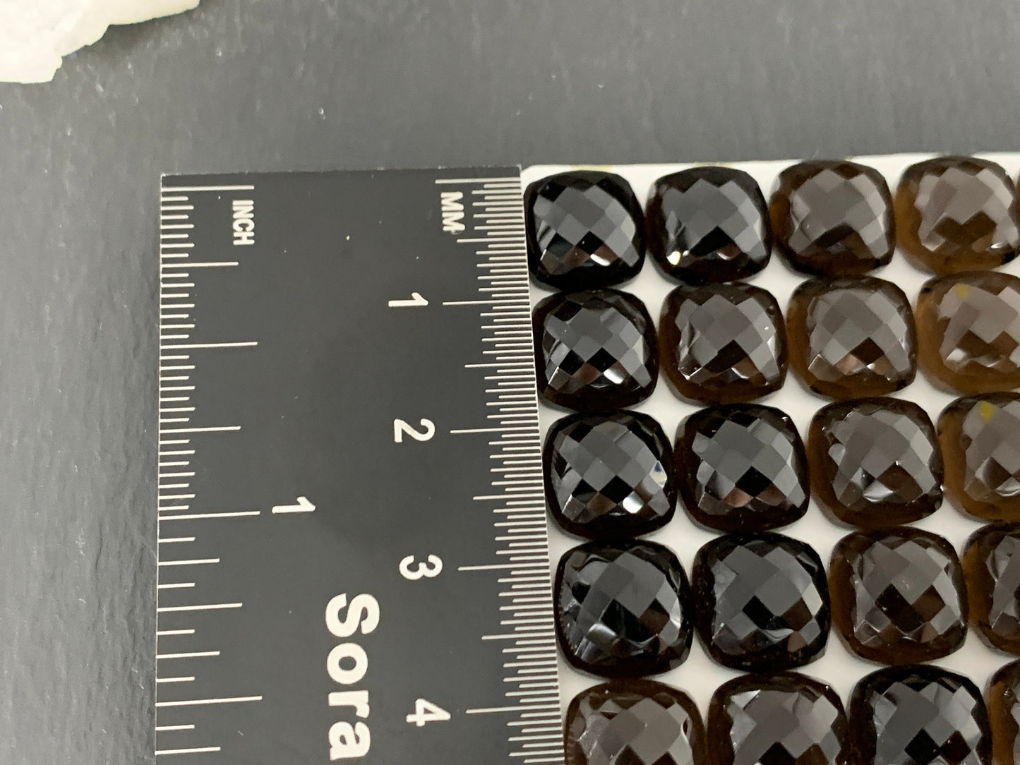 Faceted Smokey Quartz square cushion 10mm cabochon - Calibrated cabochons