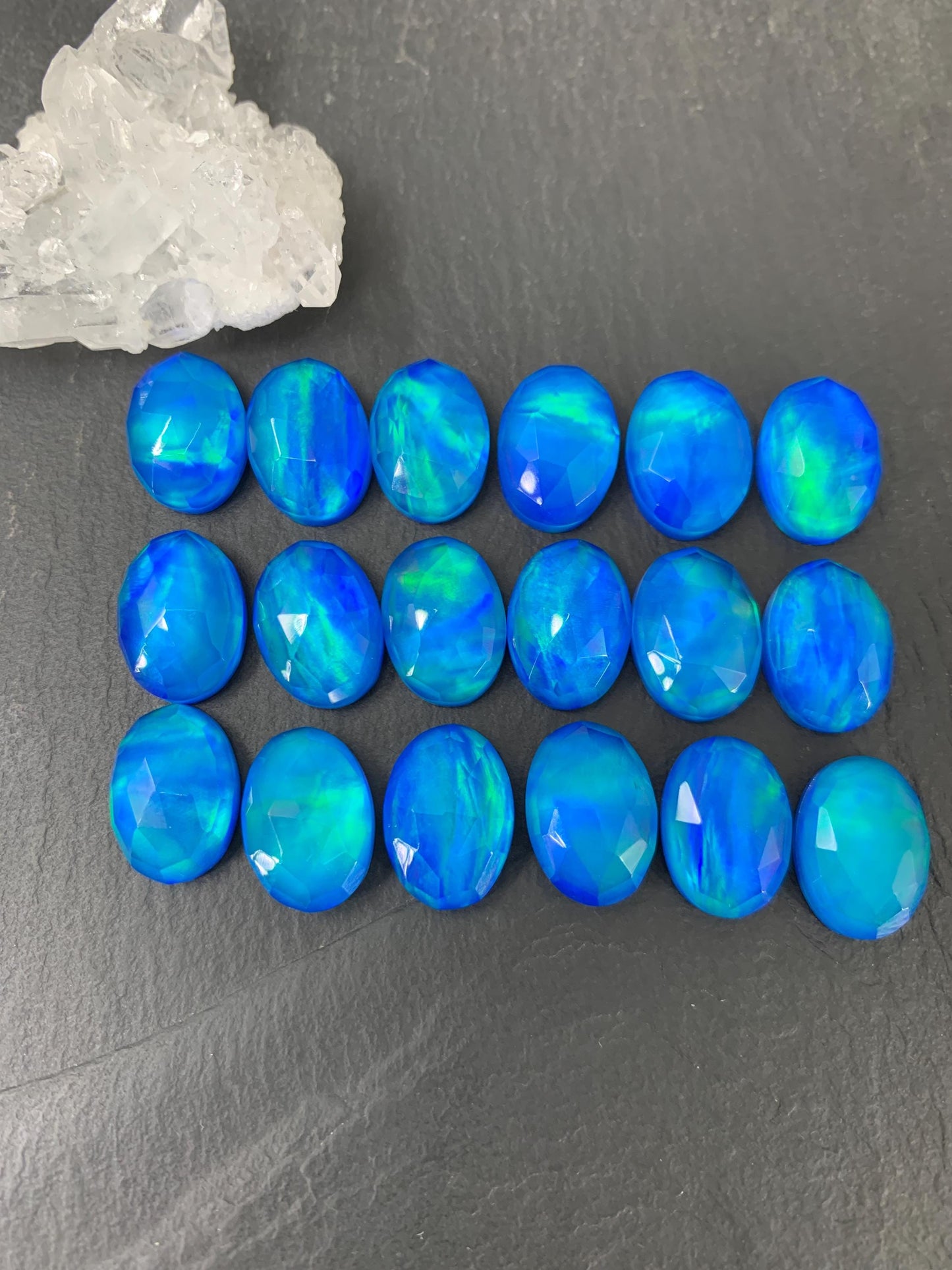 Faceted Aurora Opal oval 10x14mm doublet cabochons - Doublet cabochons