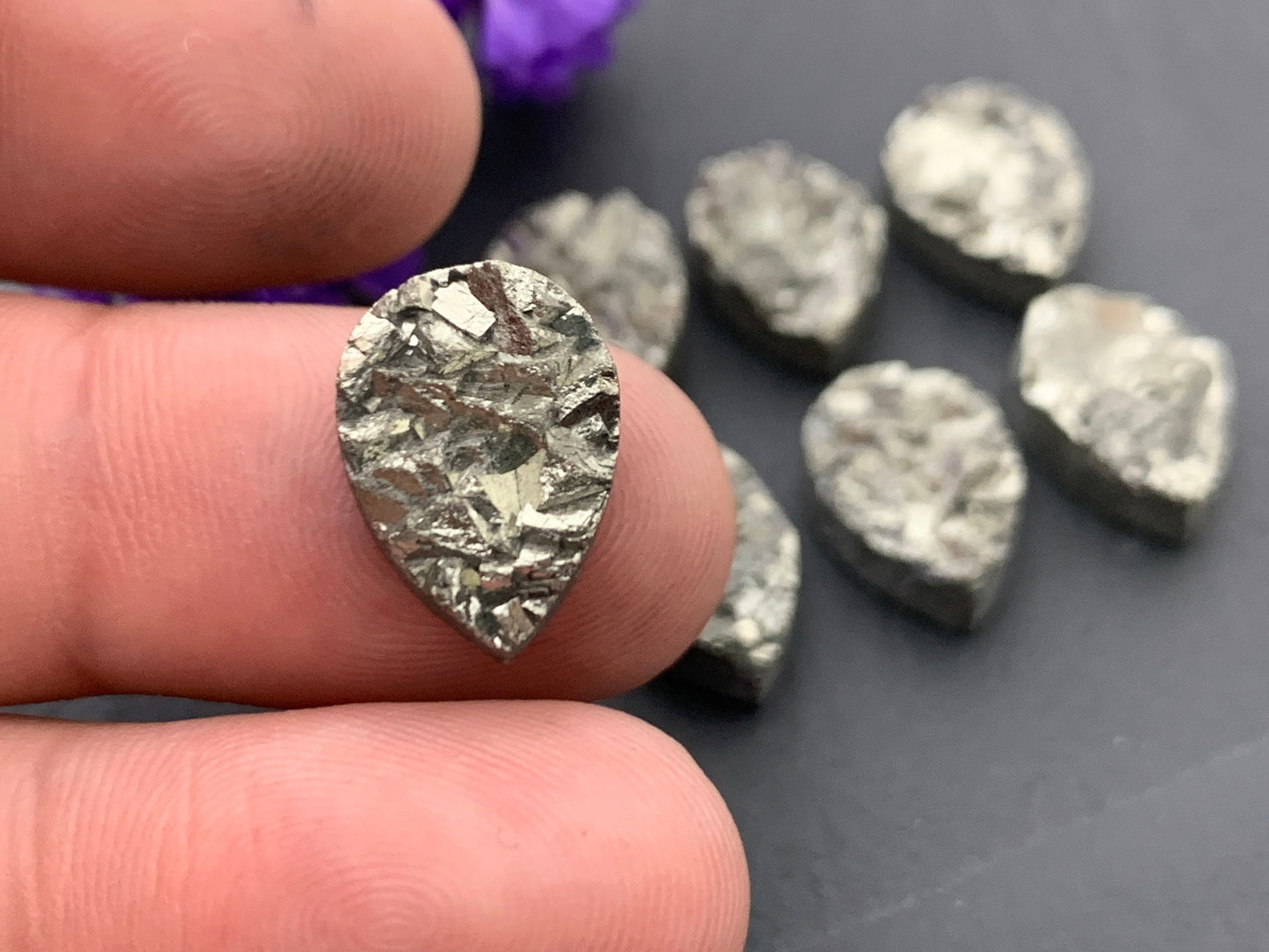 Pyrite pear 10x14mm cabochon