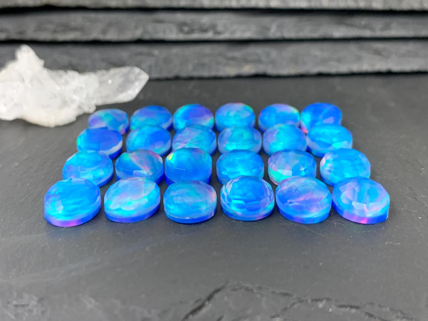 Faceted Aurora Opal oval 10x14mm cabochons - Doublet cabochons