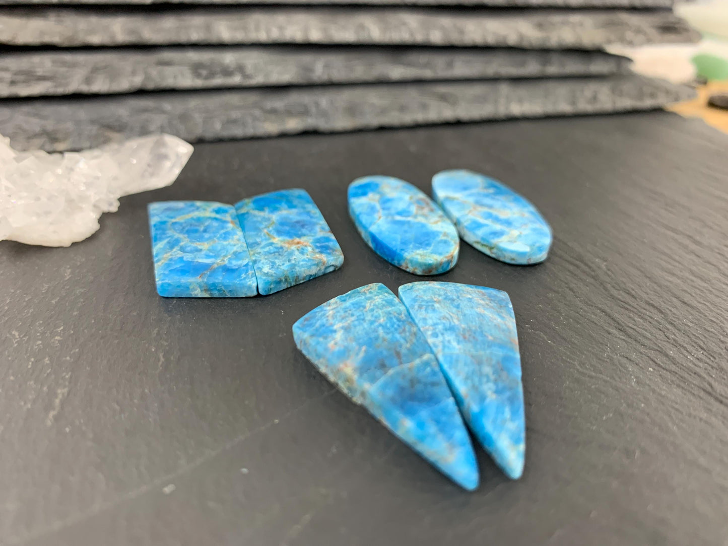 Apatite oval, free form 25-34mm long cabochon - Buy by pair
