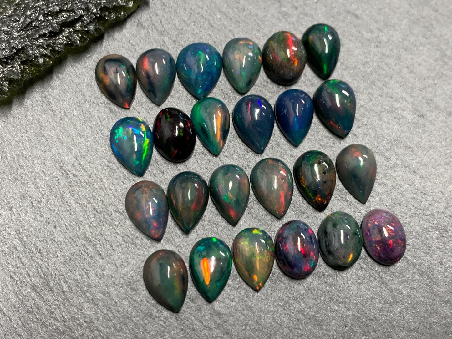 Black Ethiopian Opal pear 8-9mm long cabochon