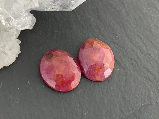 Faceted Ruby pair 9x11x3mm cabochon