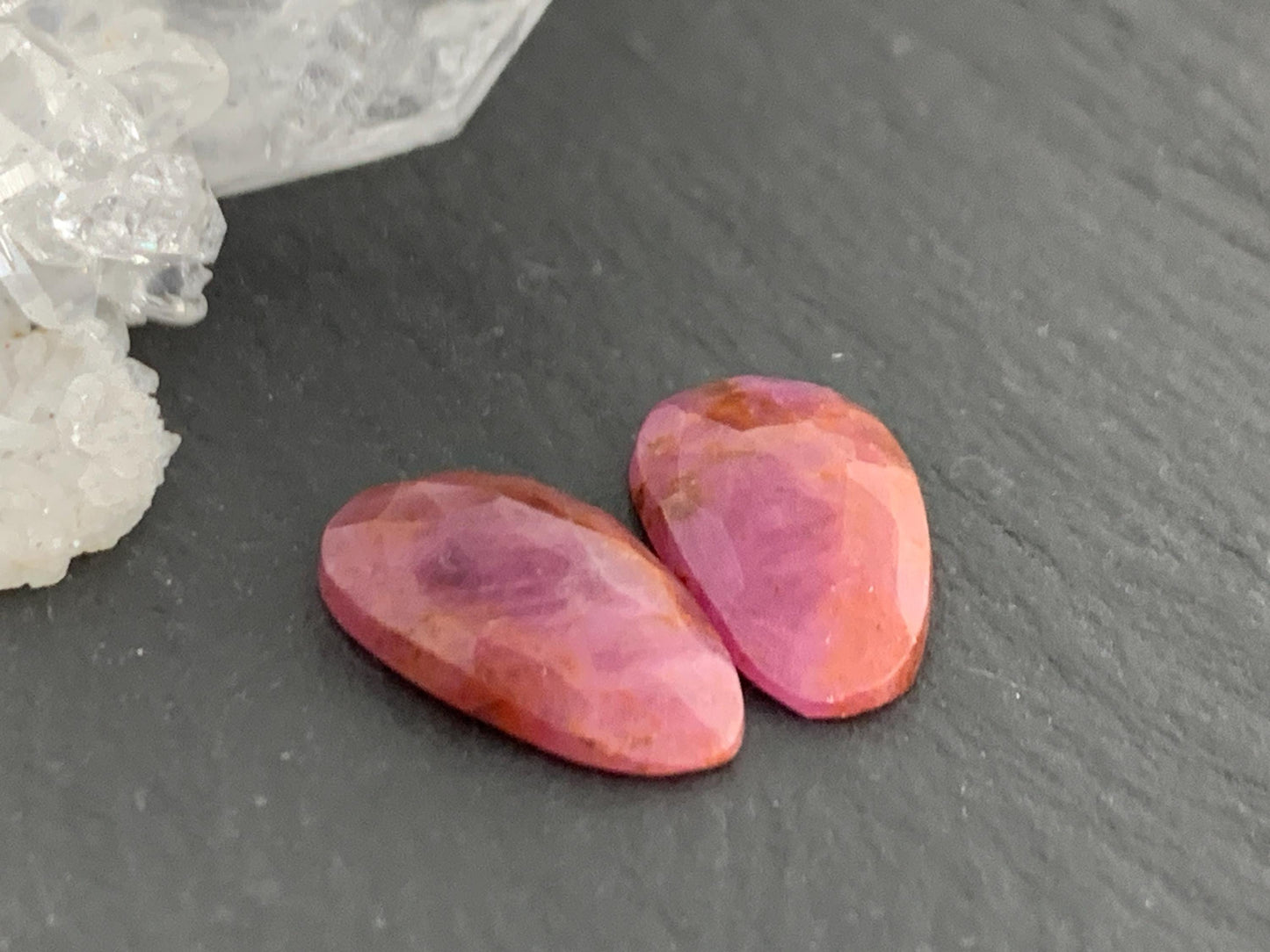 Faceted Ruby pair 8x14x3mm cabochon