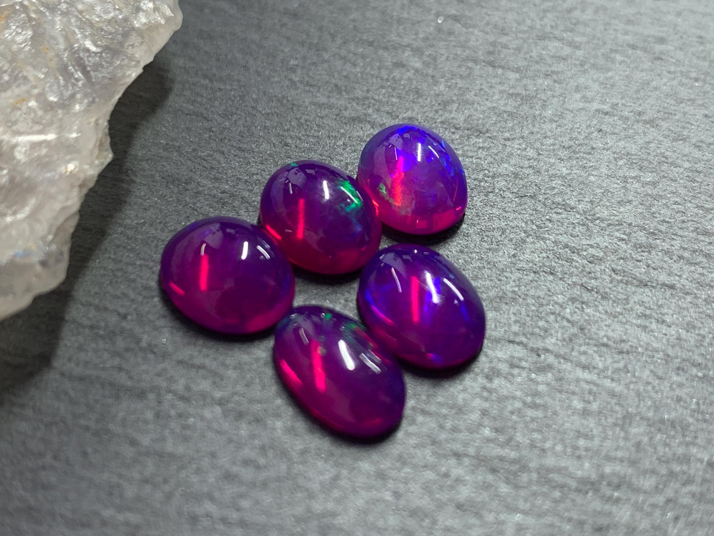 Ethiopian Opal oval 9-10mm long cabochon - Natural Opal smoked to purple color