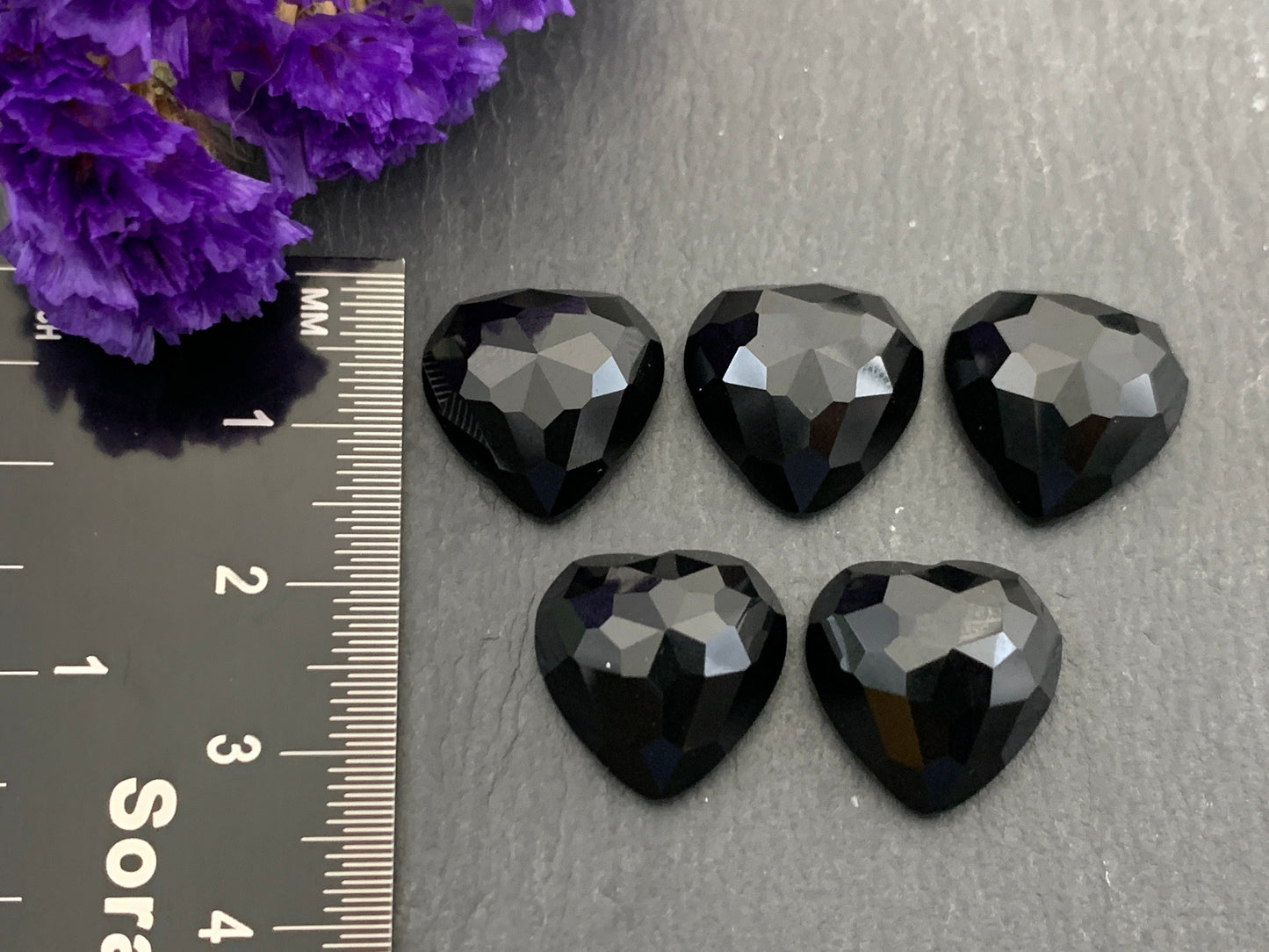 Faceted Black Agate Heart 15mm Cabochon