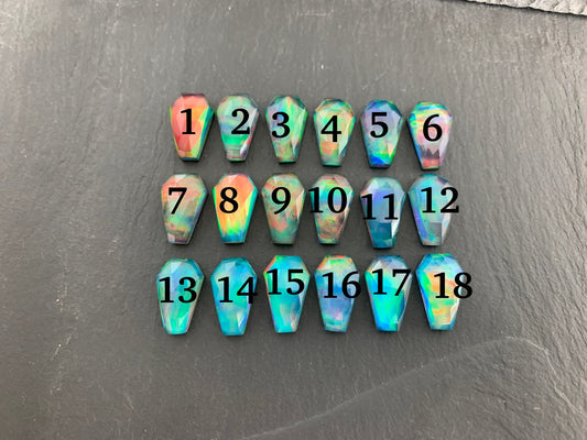 Faceted Aurora Opal coffin 10x16mm cabochon - Doublet cabochons
