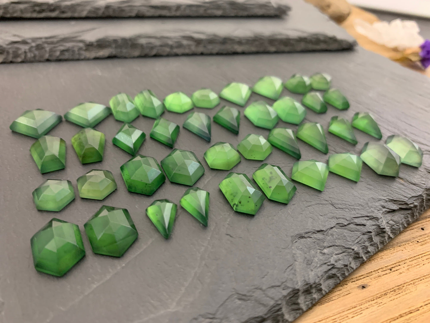 Faceted Serpentine pair cabochon