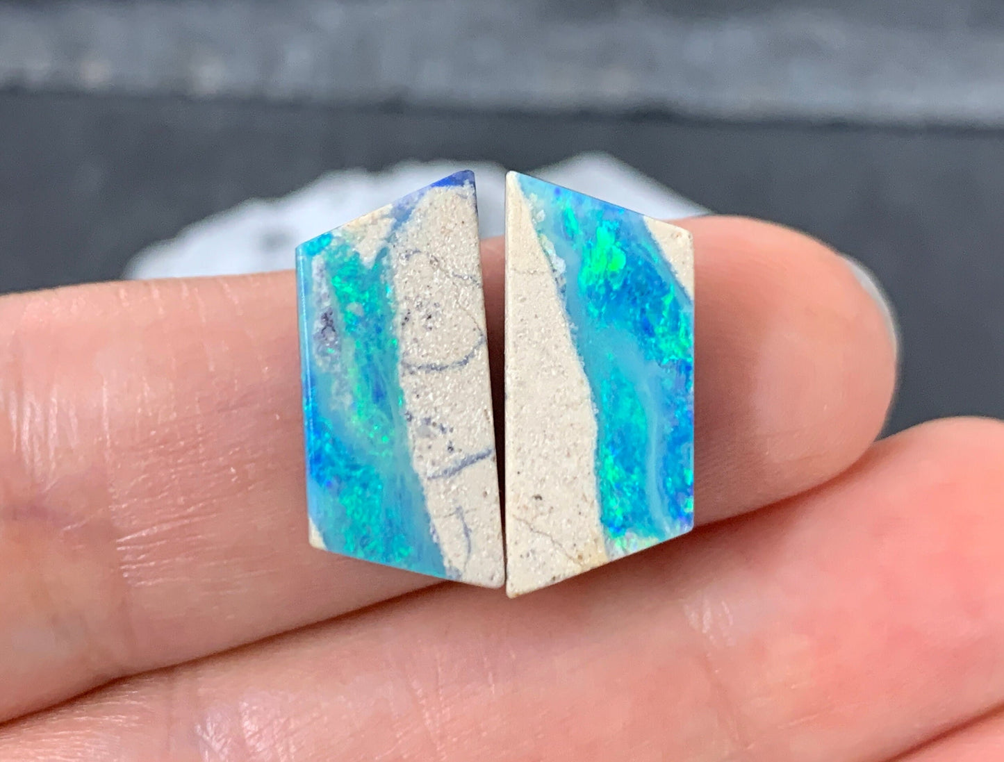 Australian Opal doublet 8x18x4mm pair of cabochons