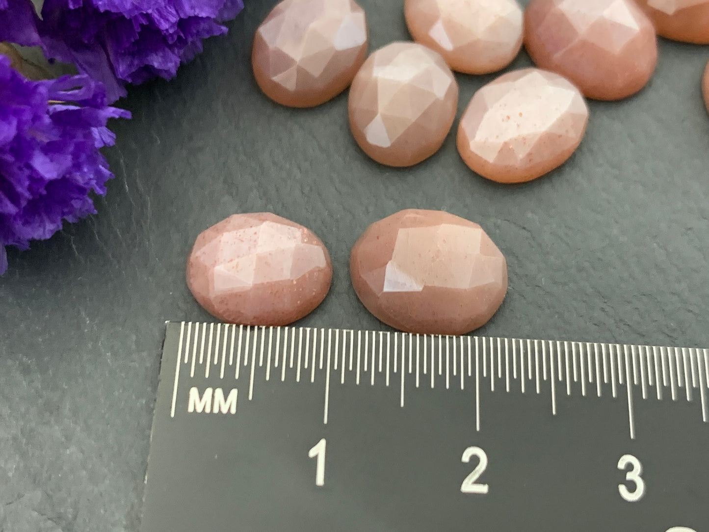 Faceted peach Moonstone oval 8x10mm, 9x11mm cabochon
