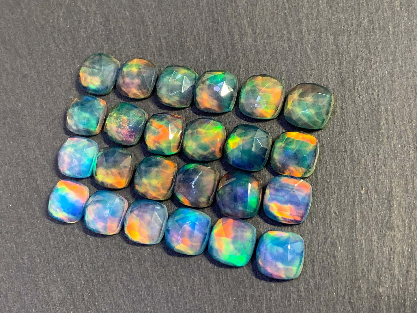 Faceted Aurora Opal square 10mm cabochon - Doublet cabochons