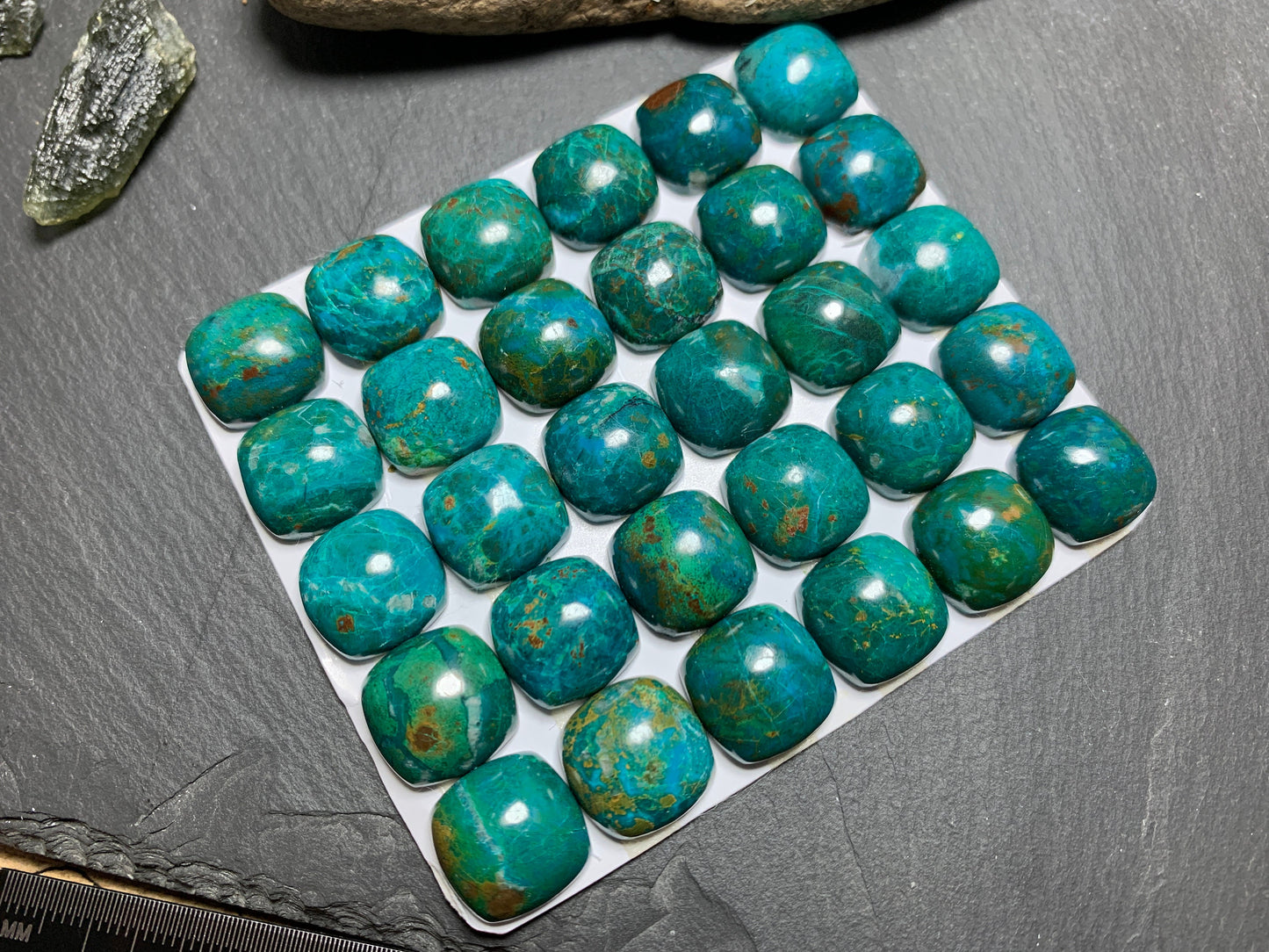 Chrysocolla square 15mm cabochon - Calibrated cabochons
