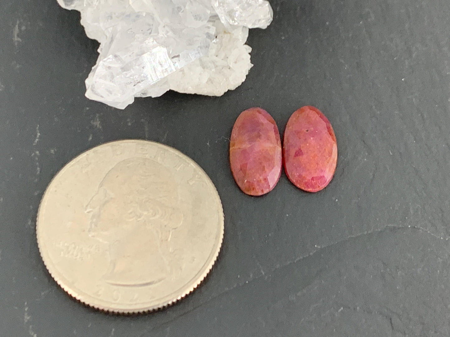Faceted Ruby pair 7x12.5x2mm cabochon