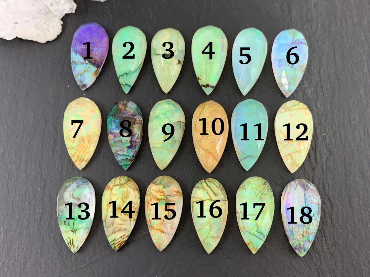 Faceted Monarch Opal pear 10x20mm cabochons - Doublet cabochons