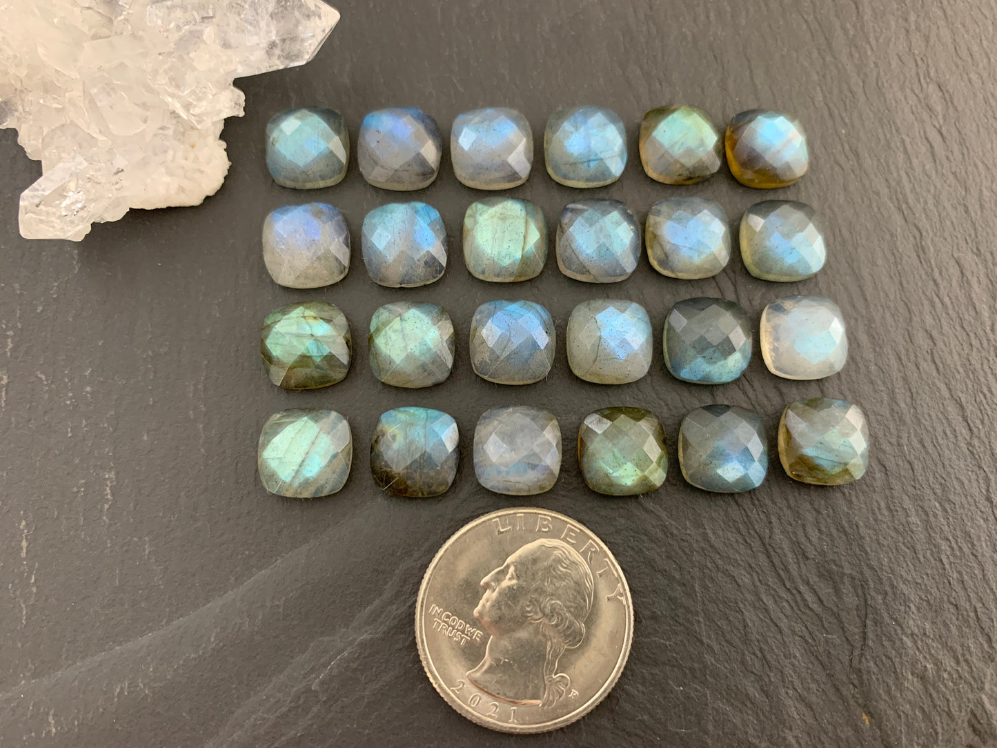Faceted Labradorite square 10mm cabochon
