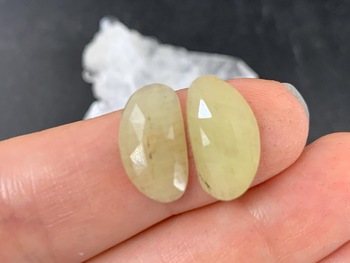 Faceted Yellow Sapphire pair 8x15x3mm cabochon