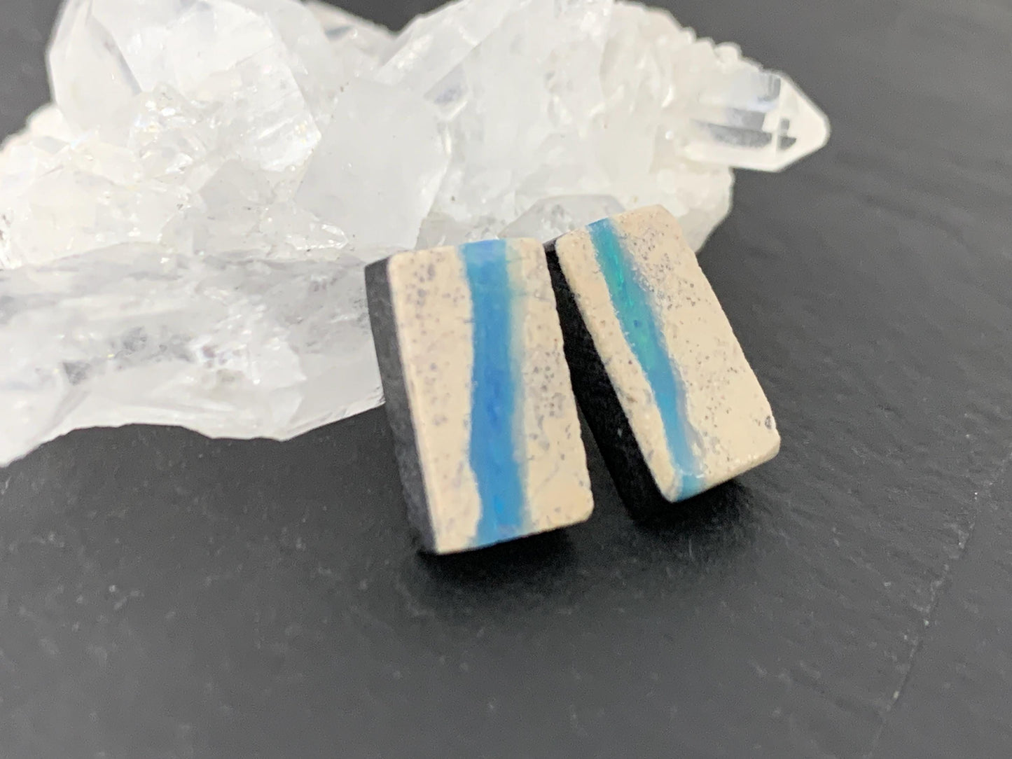Australian Opal doublet 6x10x3.5mm pair of cabochons