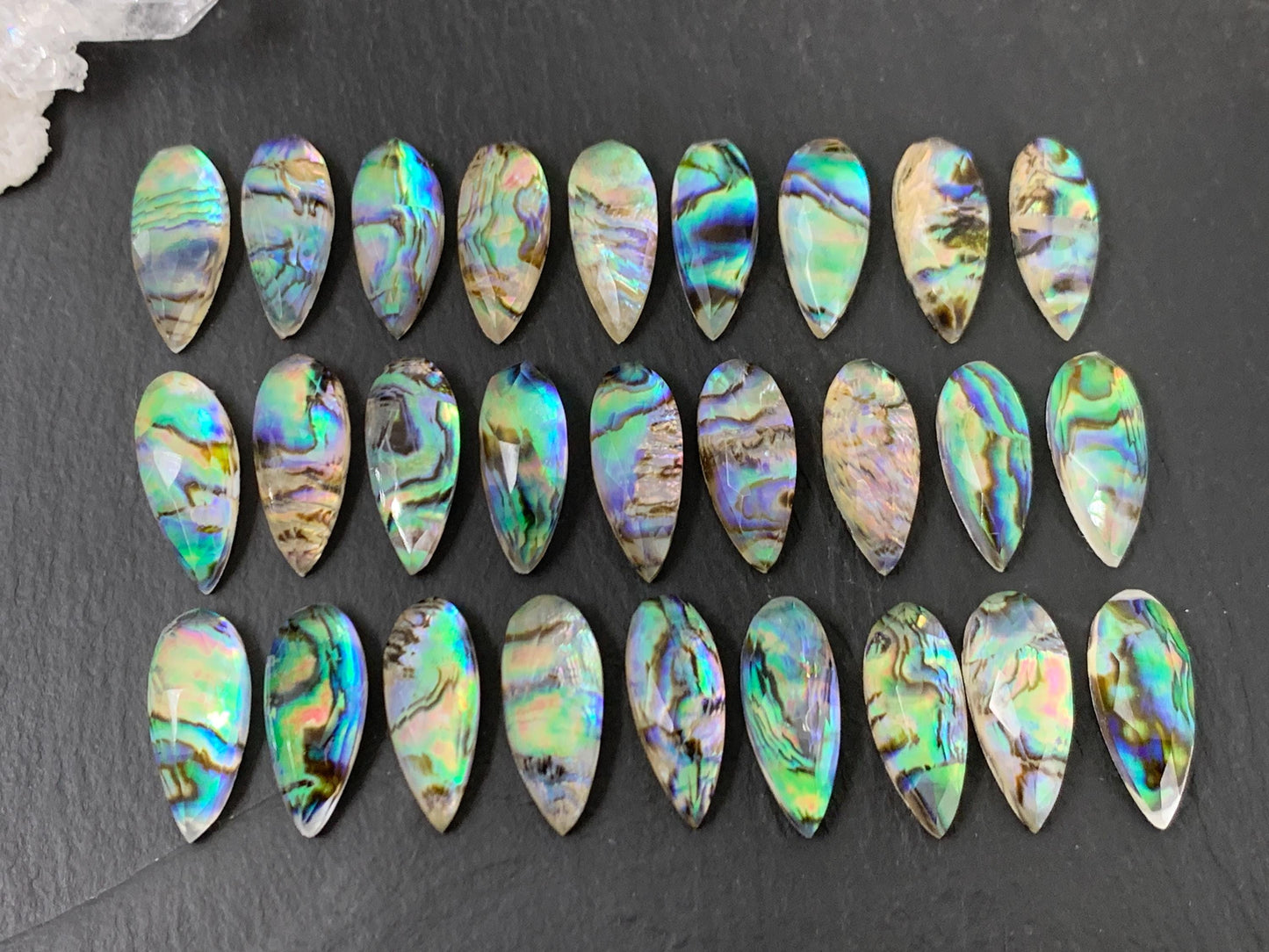 Faceted Abalone pear 8x20mm doublet cabochon