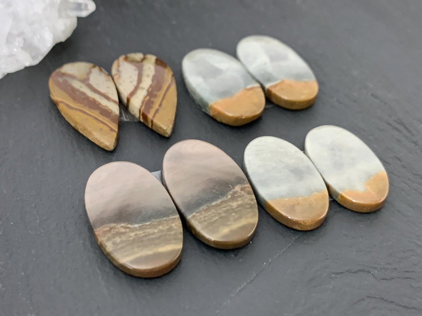 Polychrome Jasper cabochon pair