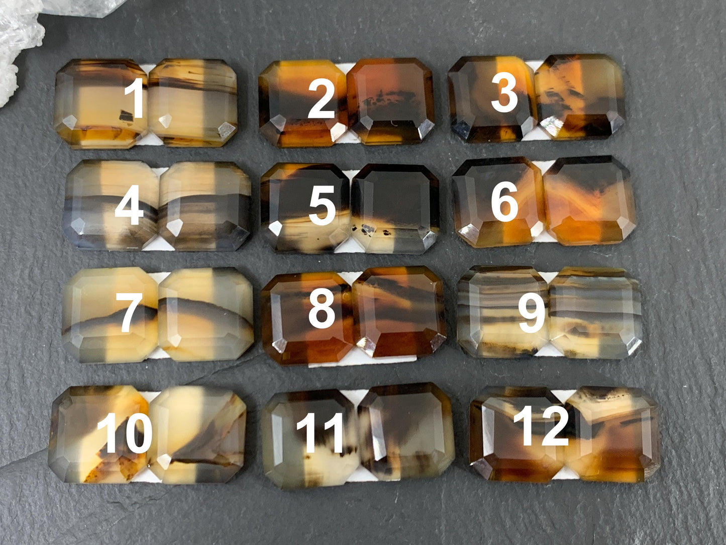 Faceted Montana Agate square 12mm cabochon - Buy by pair