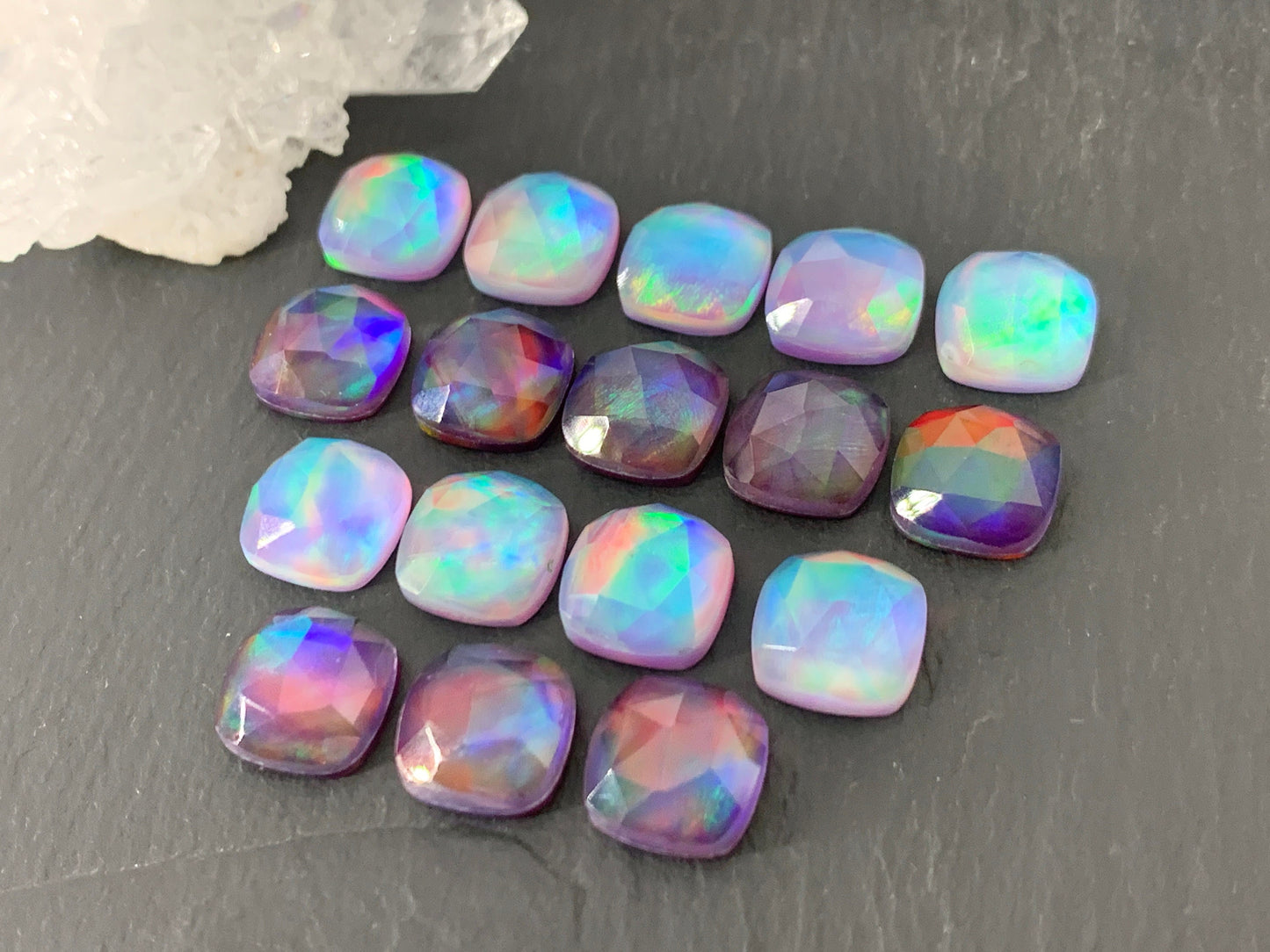 Faceted Aurora Opal square 10mm cabochon - Doublet cabochons