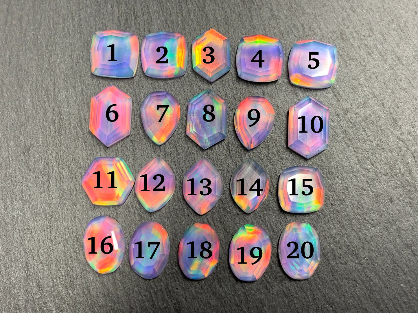 Faceted Aurora Opal 12-16mm long cabochon - Doublet cabochons