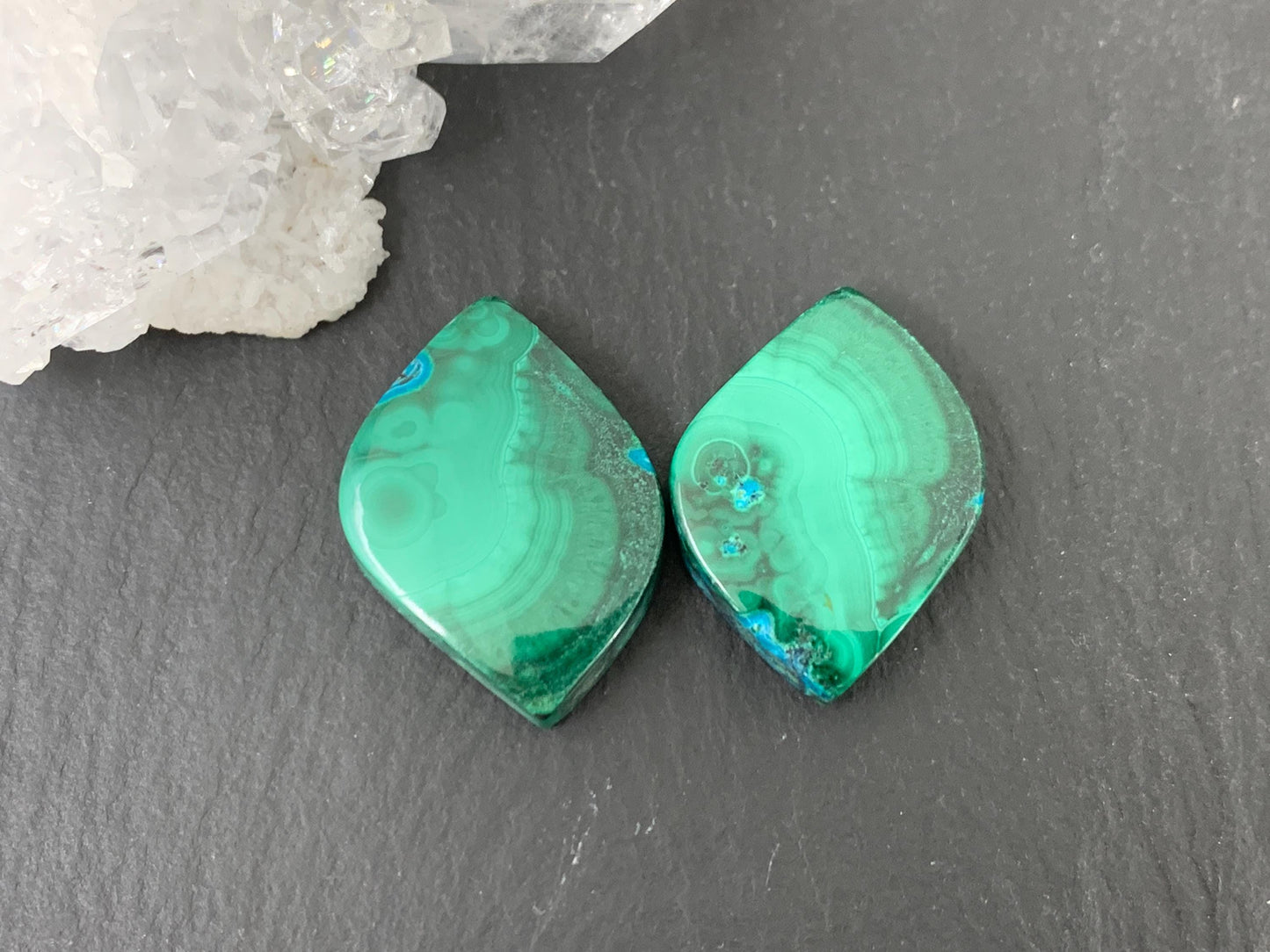Malachite Chrysocolla free form 14x21x5mm cabochon pair