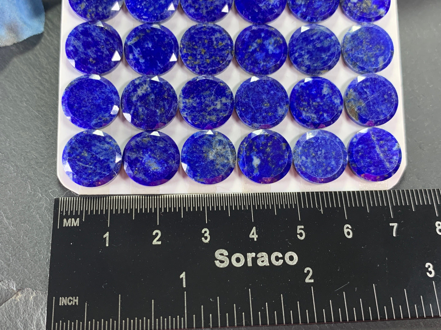 Flat Lapis Lazuli round 12mm cabochon with faceted edge - calibrated cabochons