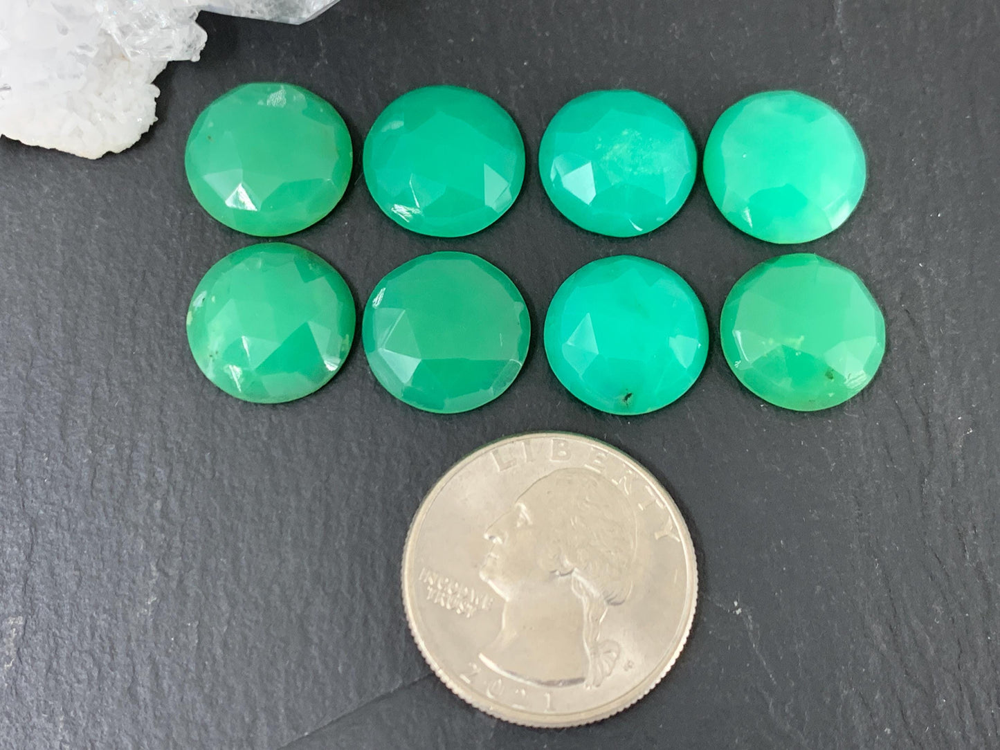 Faceted Chrysoprase round 14mm cabochon