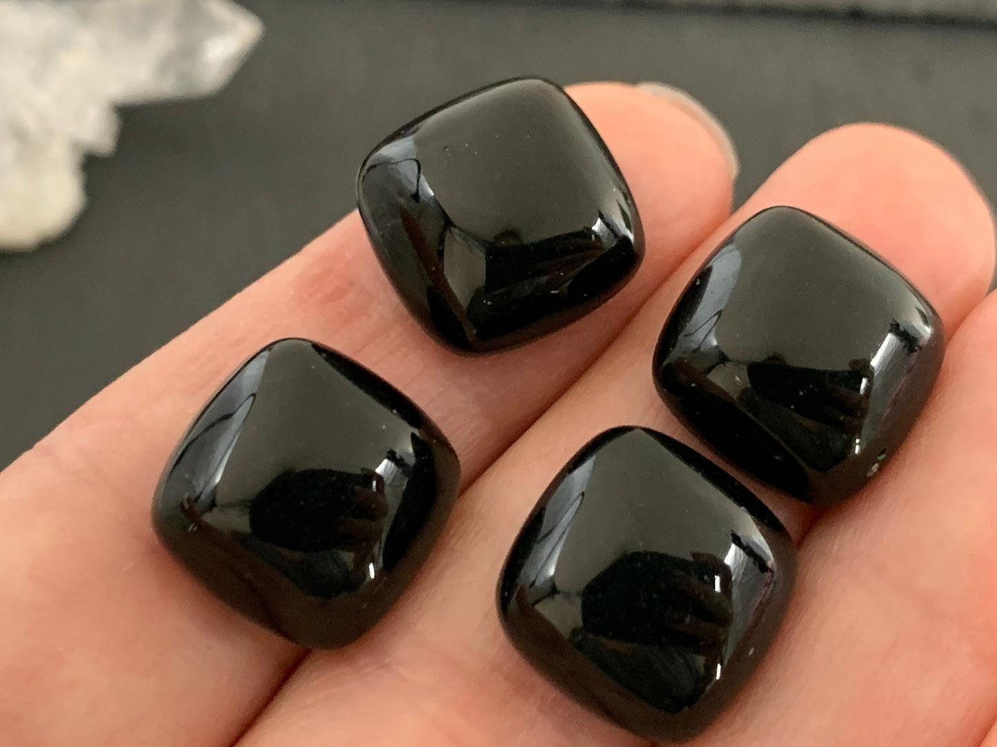 Black Tektite square cushion 14mm cabochon - Calibrated cabochons