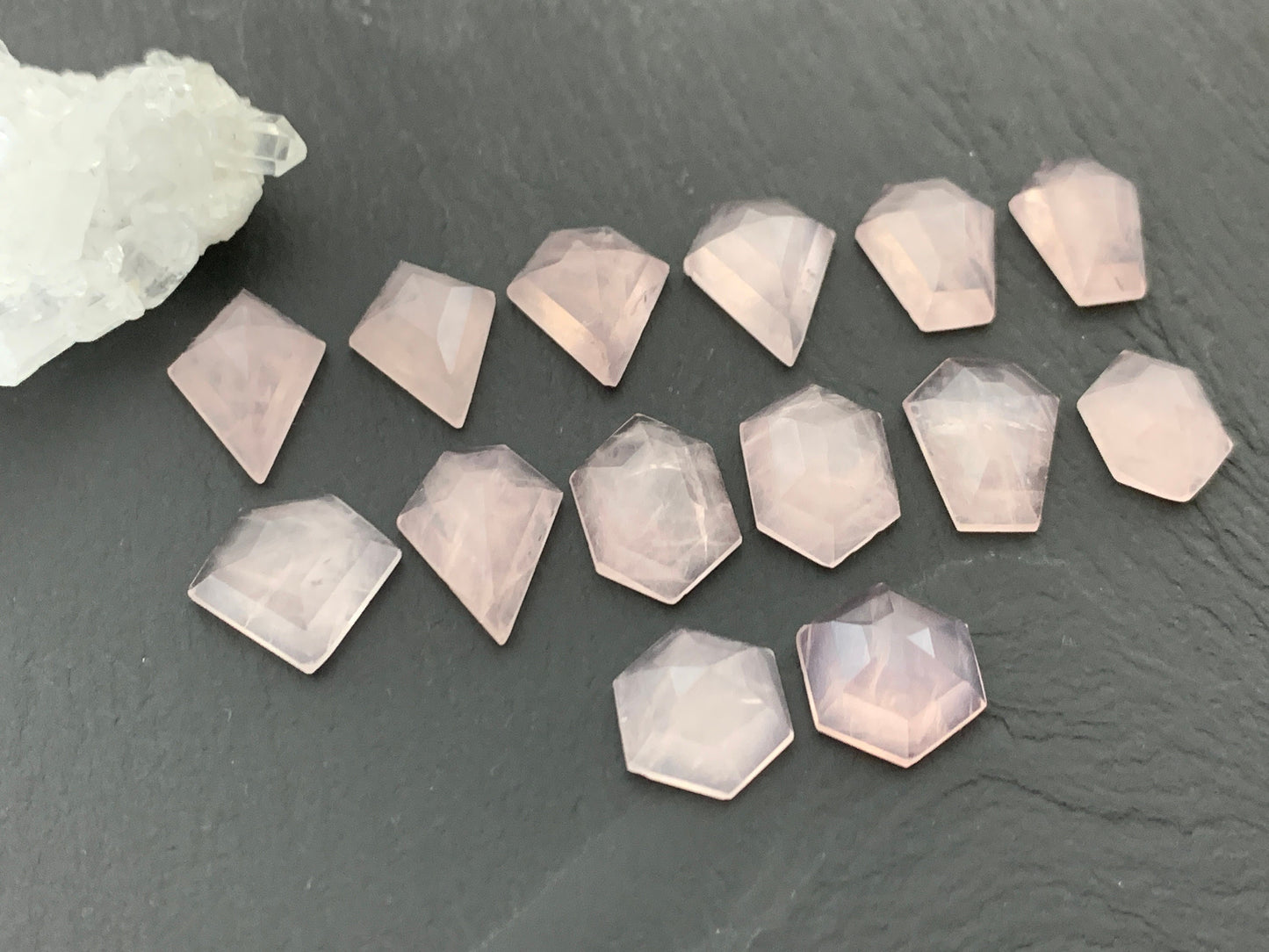 Faceted Rose Quartz kite, coffin, hexagon cabochons