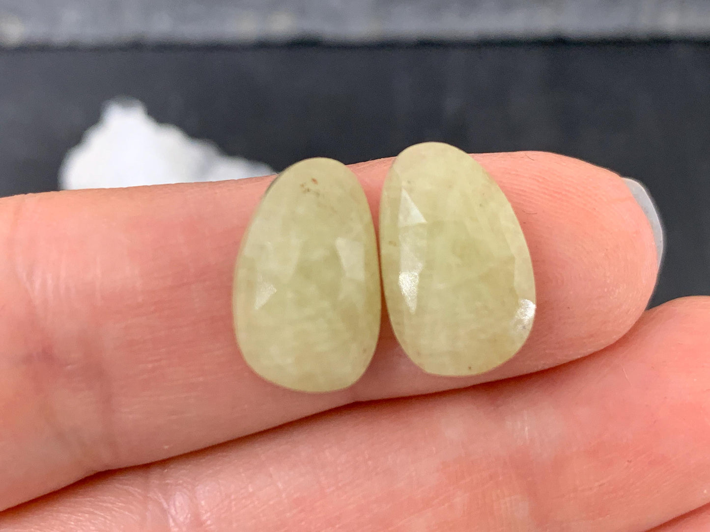 Faceted Yellow Sapphire pair 9x14x4mm cabochon