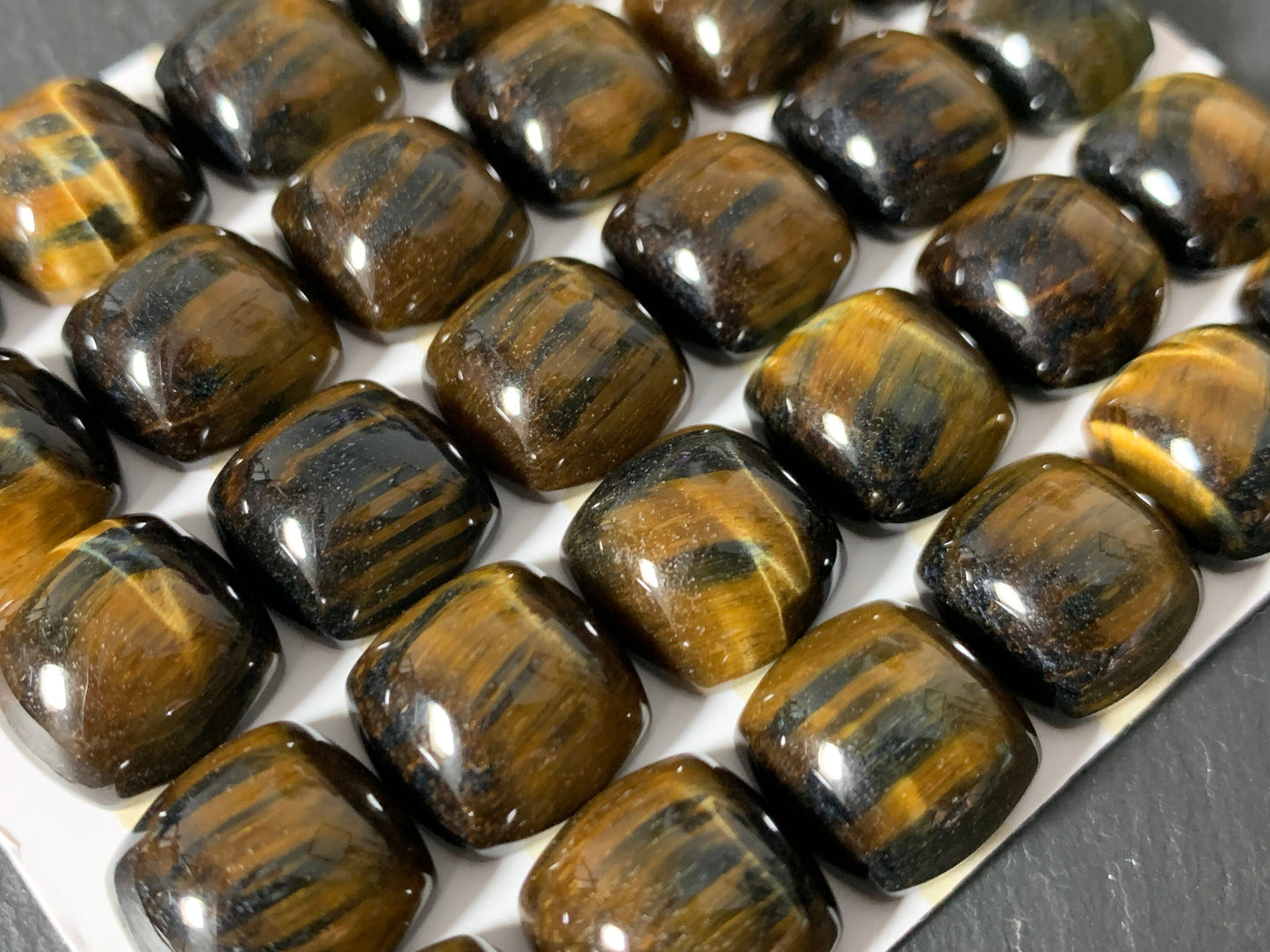 Yellow Blue Tiger Eye square cushion 14mm cabochon - Calibrated cabochons