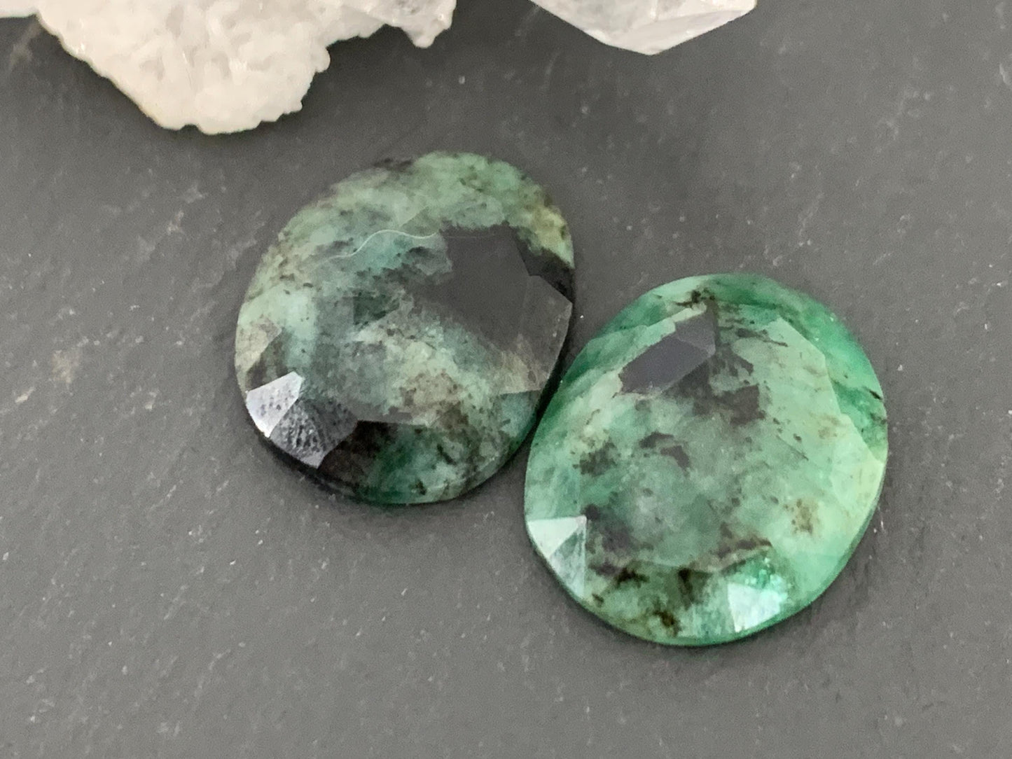 Faceted Emerald Pair 14x17x4mm cabochon