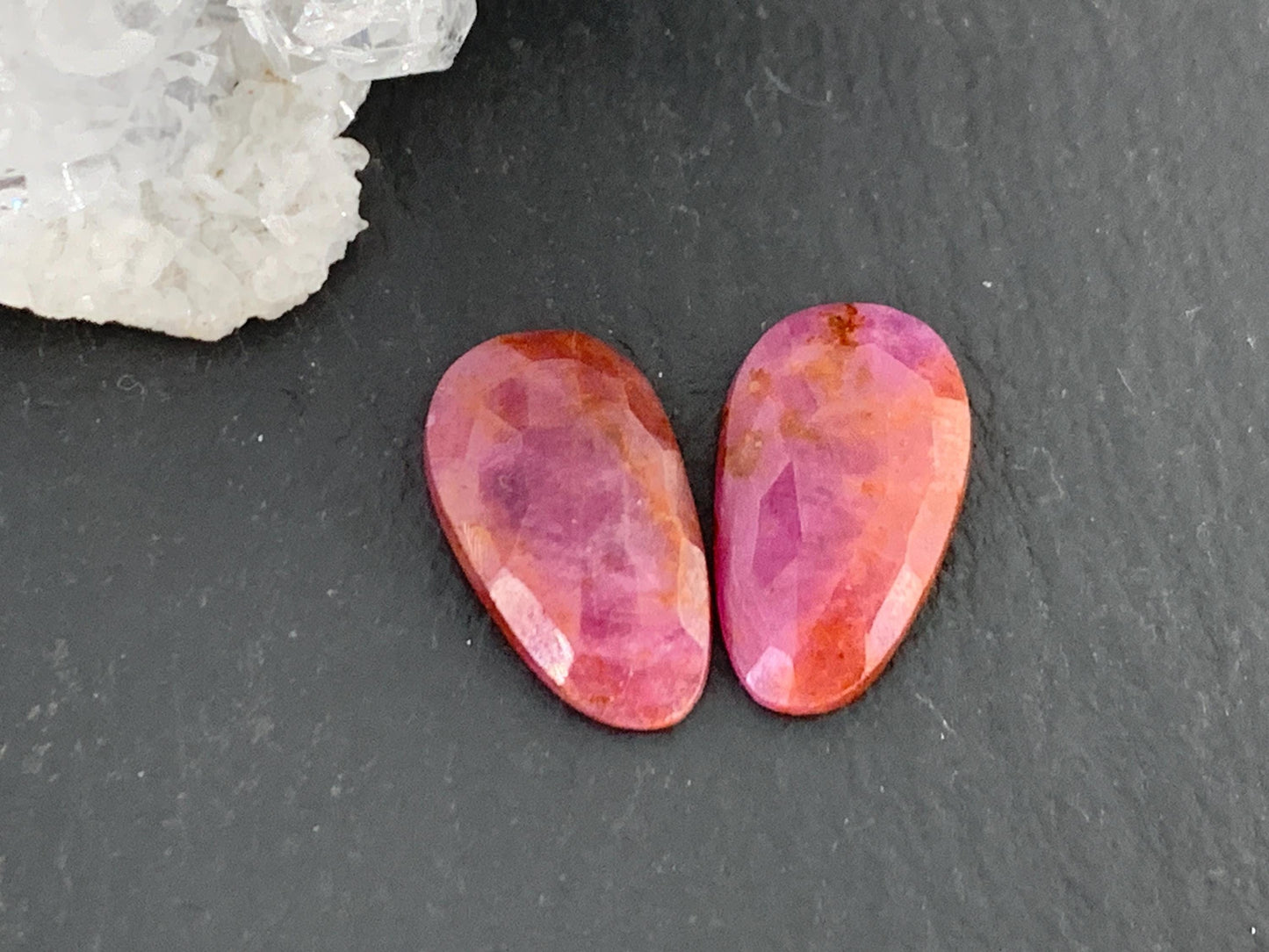 Faceted Ruby pair 8x14x3mm cabochon
