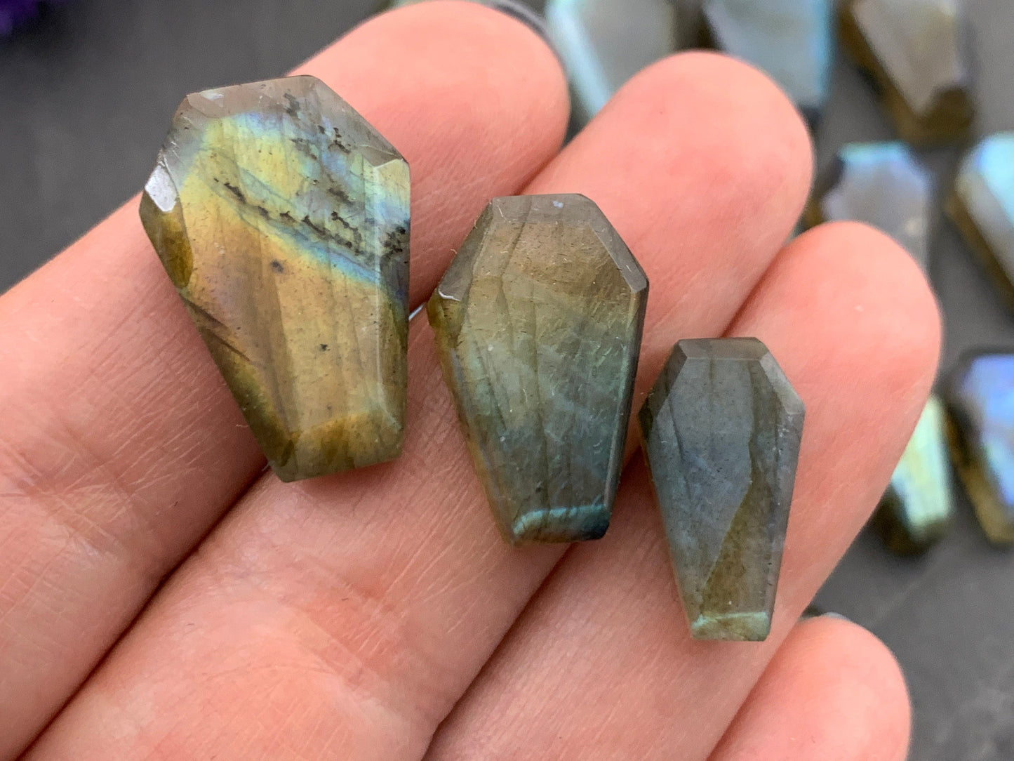 Faceted Labradorite coffin 15-22mm long cabochon