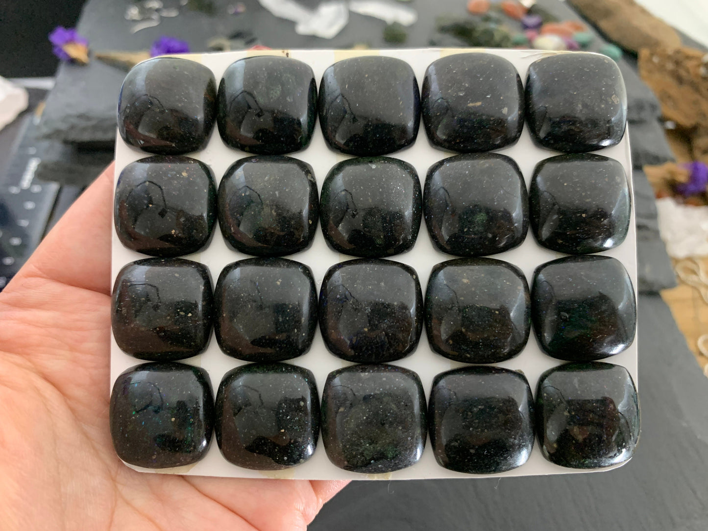 Black Andamooka Opal square cushion 20mm cabochon - Matrix Australian Opal