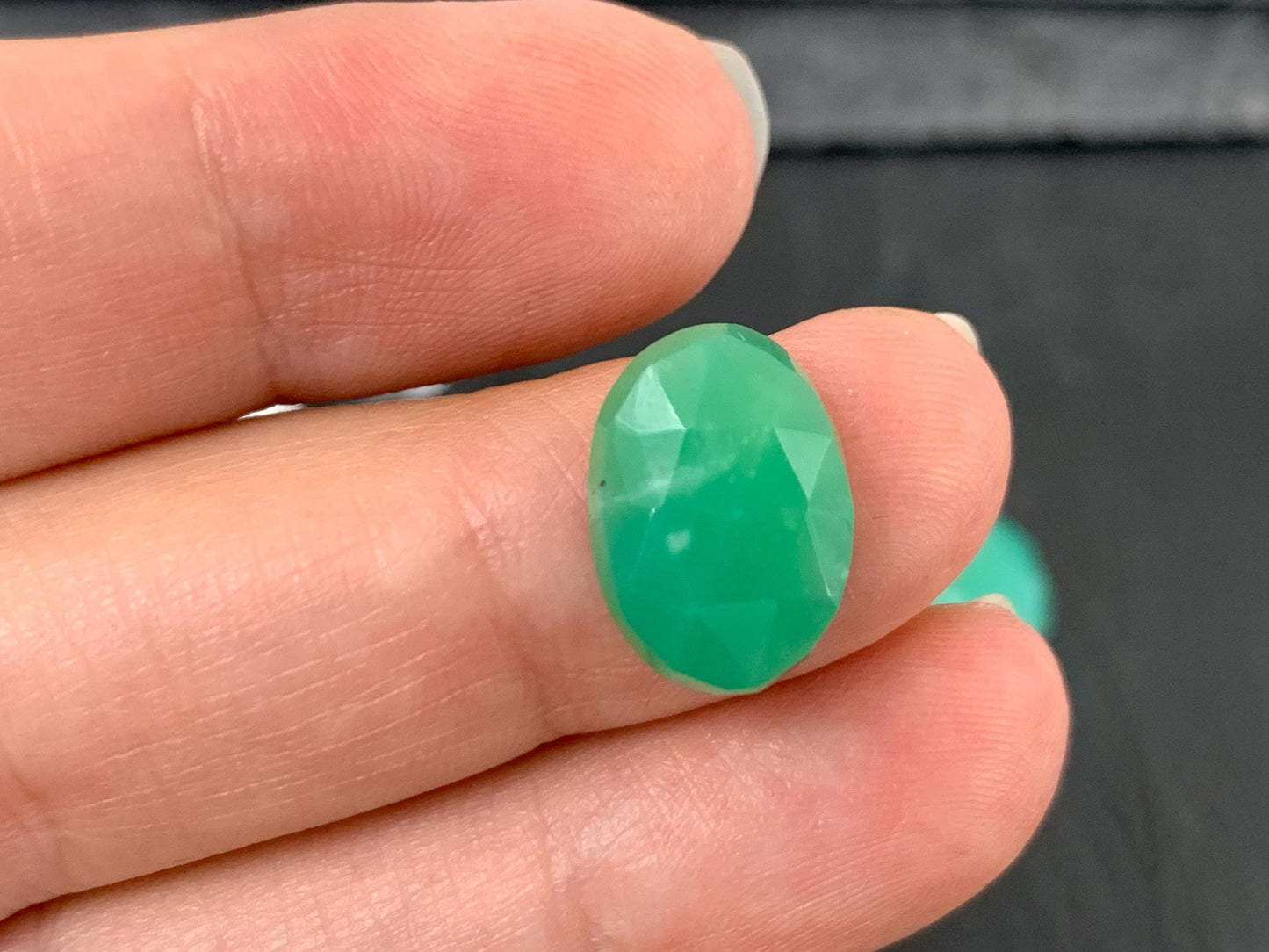 Faceted Chrysoprase oval 10x14mm cabochon