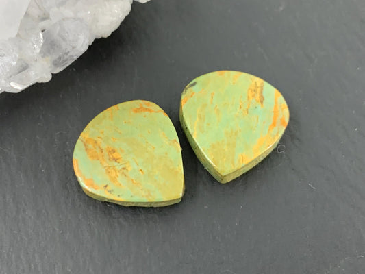 Tibetan Turquoise Pair 13x14mm Cabochon - Hand Cut Cabochon