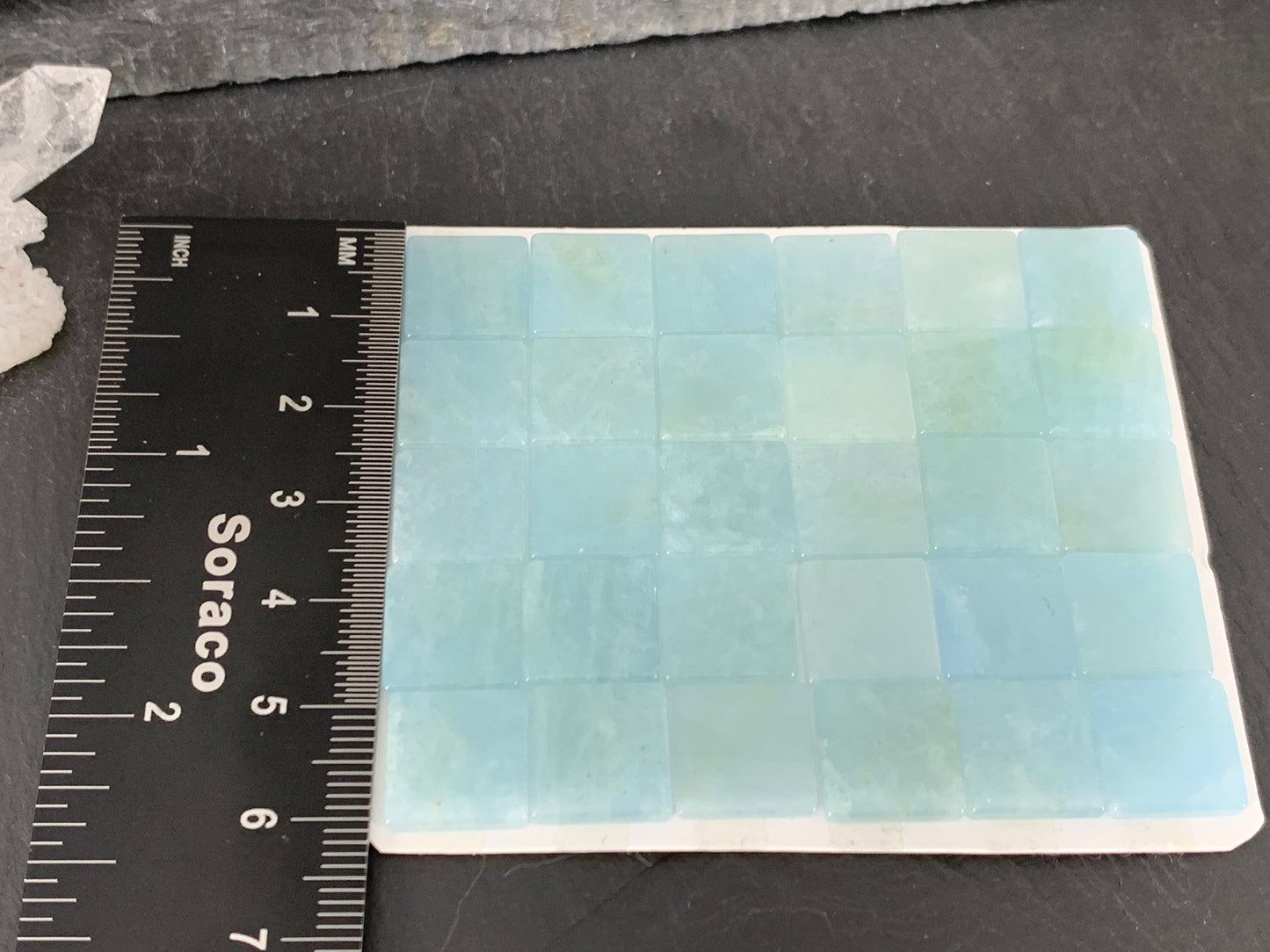 Flat Aquamarine square 12mm cabochon - Calibrated cabochons