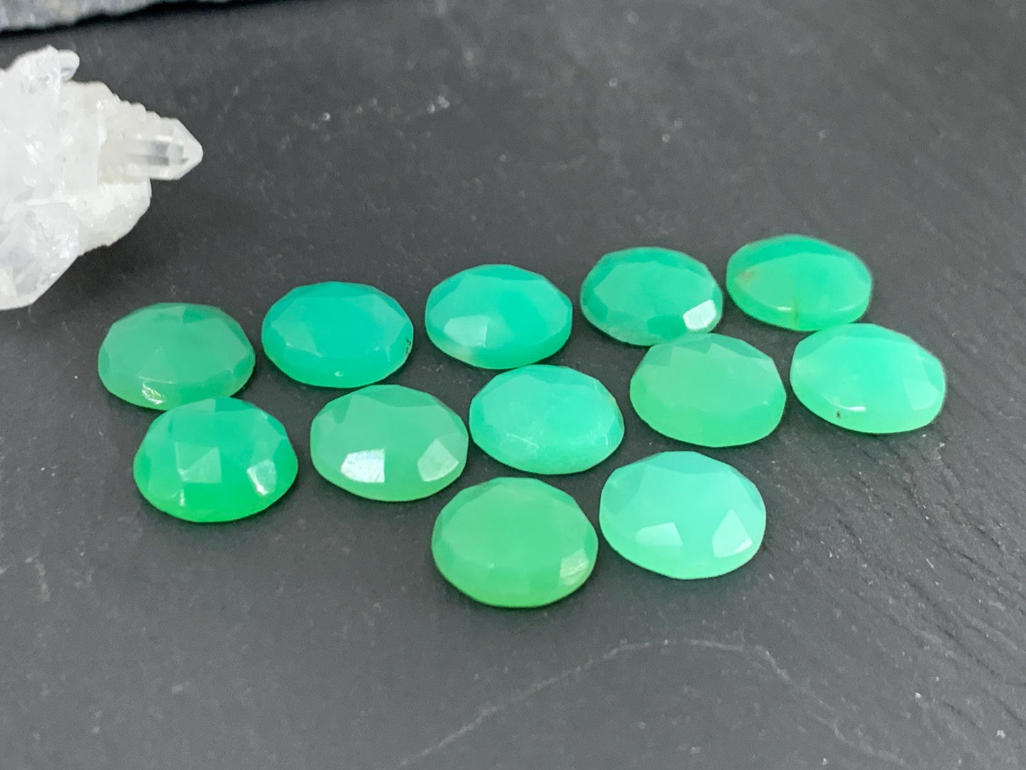 Faceted Chrysoprase Cabochon 10mm - Green Round Gemstone, Premium Jewelry Parts