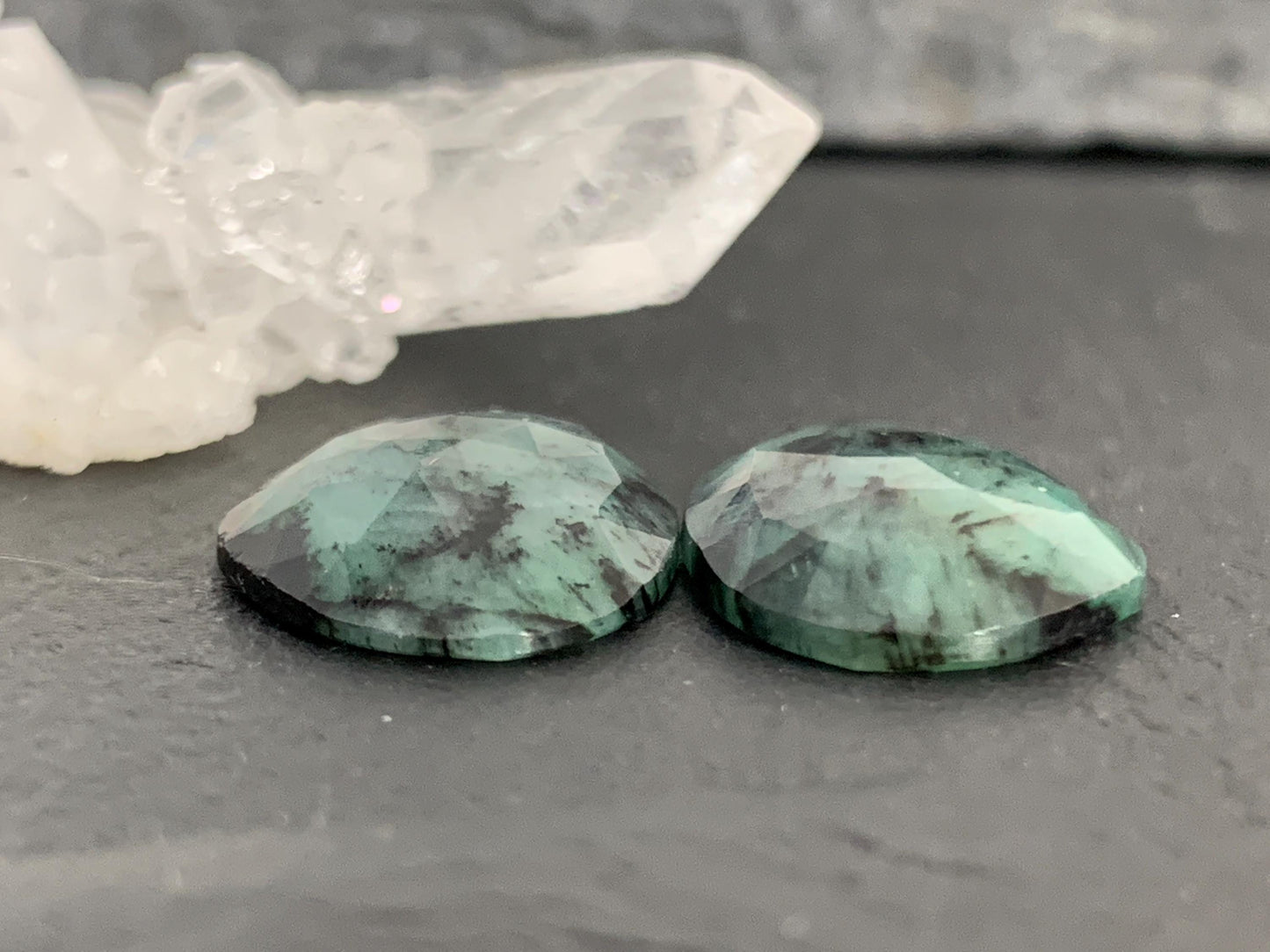 Faceted Emerald Pair 13x19x3mm cabochon